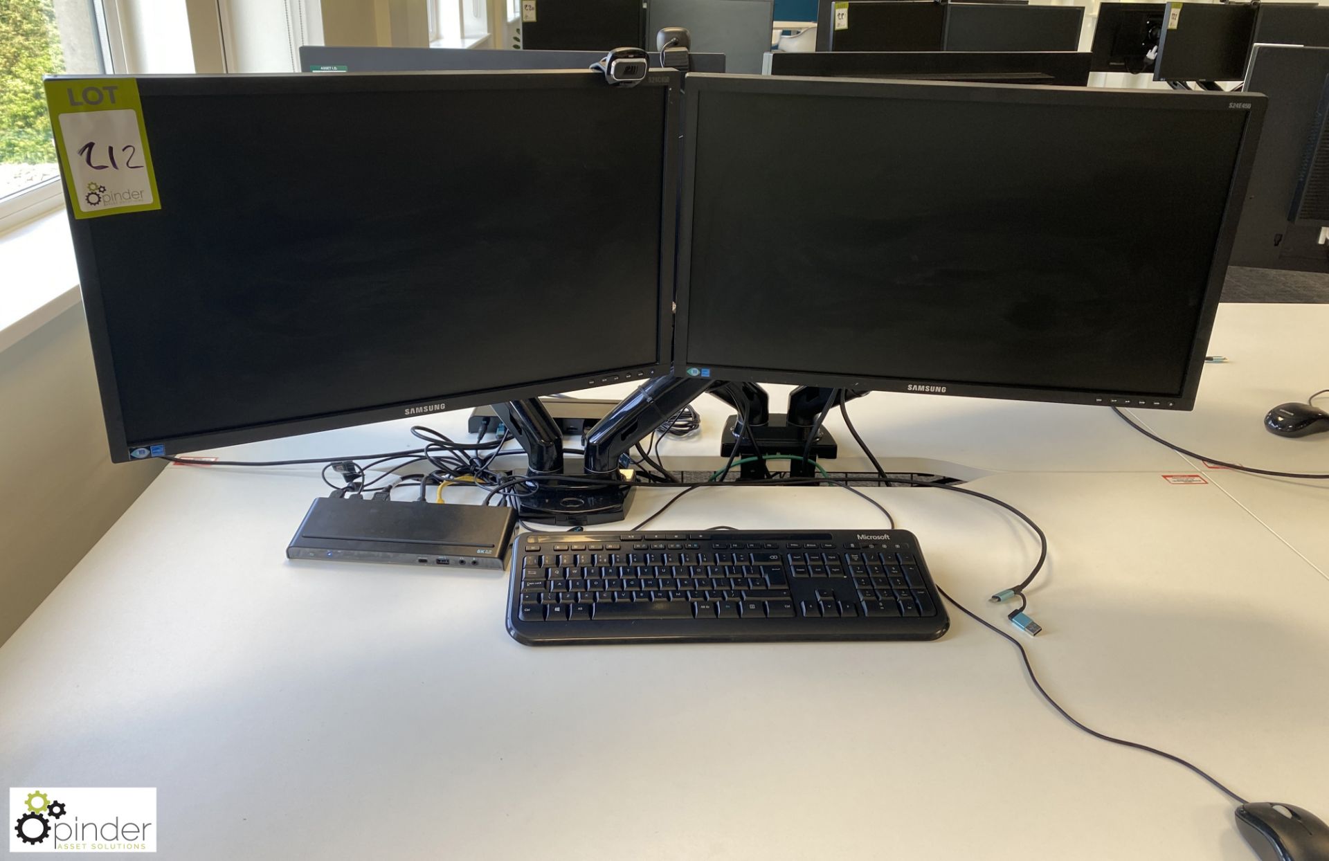 2 Samsung 24in Monitors, with iTec Triple Display docking station, webcam, keyboard and mouse (not