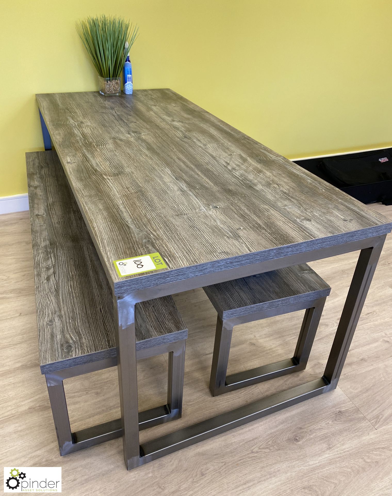 Stained oak effect Dining Table, 1800mm x 800mm x 720mm, with 2 benches (first floor kitchen) - Image 2 of 3