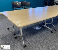 2 beech effect mobile flip down Meeting Tables, 1500mm x 750mm (first floor training room)