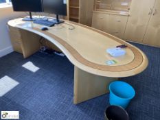 Walnut inlaid kidney shaped Office Desk, 2700mm x 900mm, with 3-drawer pedestal (first floor meeting