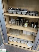 Quantity Cutlery, Tea Pots, Crockery, Glasswear, to 4 shelves (first floor kitchen)