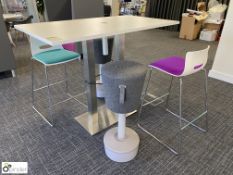 White top tall Meeting Table, 1400mm x 800mm x 1100mm, with 2 tubular high stools and 2