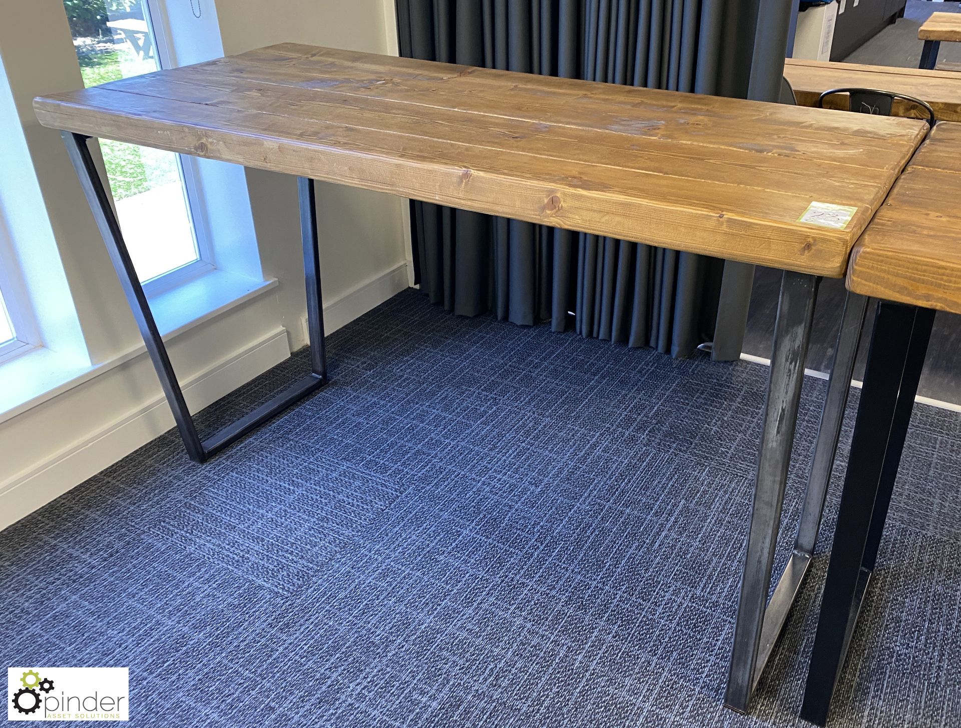 Pine topped steel framed high Refectory Table, 1800mm x 800mm x 1100mm (ground floor breakout/café) - Image 2 of 3