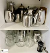 Quantity Tea and Coffee Pots and Water Jugs, to cupboard (first floor kitchen)