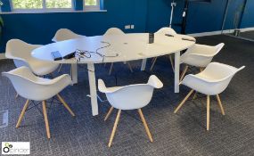 White oval Meeting Table, 2500mm x 1200mm, with 8 white tub style meeting chairs (first floor main