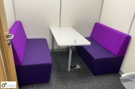 2 upholstered Meeting Sofas and white Meeting Table, 1200mm x 600mm (fixed to wall at one end) (