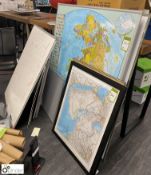 2 board mounted Maps of the World, quantity wall mounted Dry Wipe Boards and framed Prints various