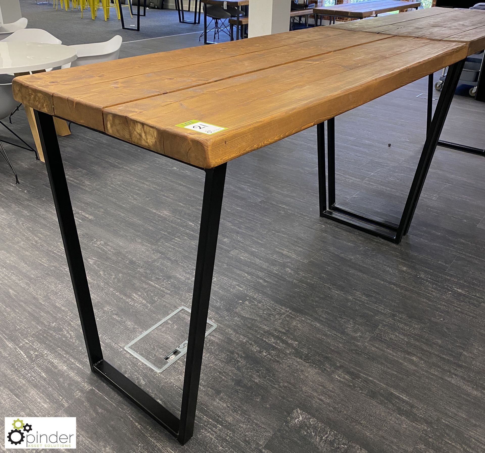 Pine topped steel framed high Refectory Table, 1800mm x 800mm x 1100mm (ground floor breakout/café) - Image 2 of 3