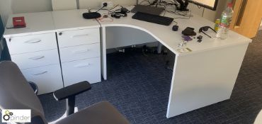 White shaped Desk, 1400mm x 1000mm max, with 2 3-drawer pedestals (ground floor meeting room 1)