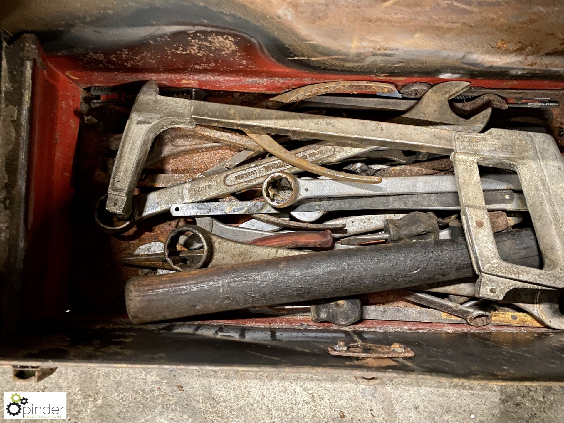 Steel Tool Box, including hacksaw, hammers, spanners, etc - Image 3 of 6