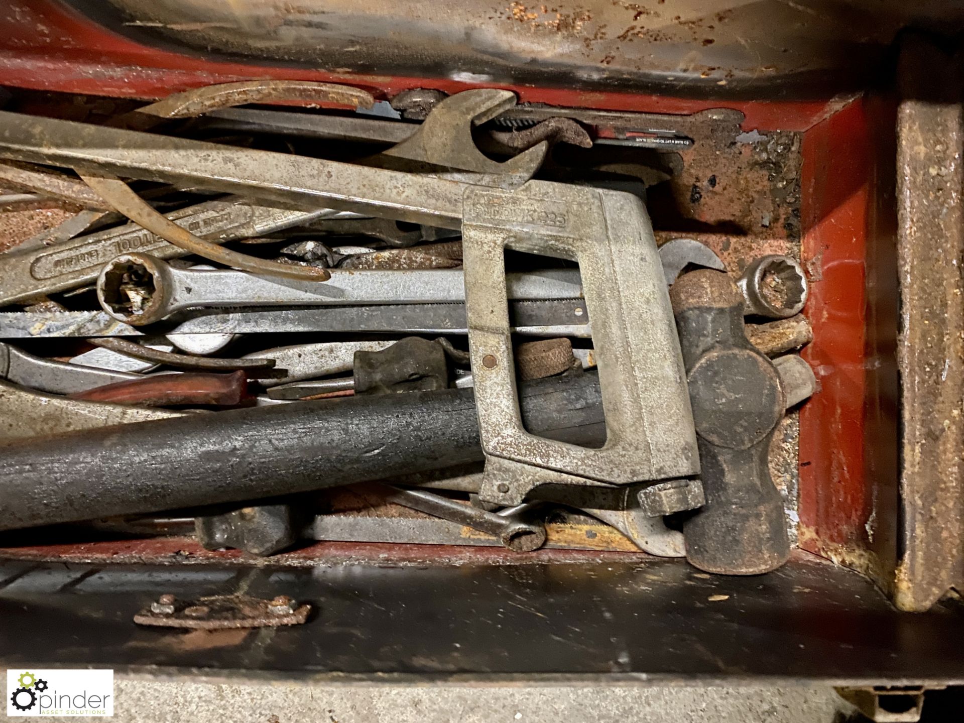 Steel Tool Box, including hacksaw, hammers, spanners, etc - Image 2 of 6
