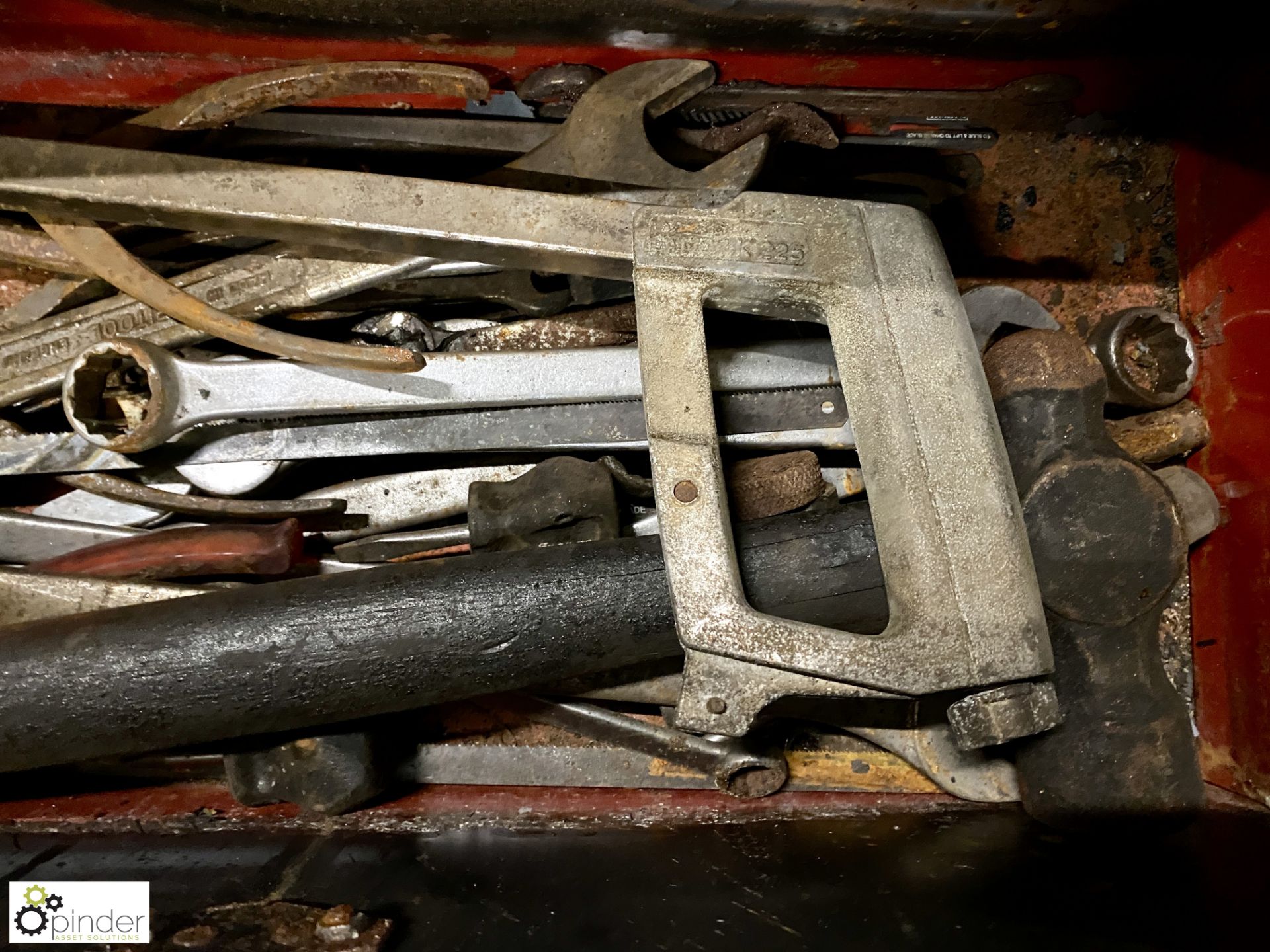 Steel Tool Box, including hacksaw, hammers, spanners, etc - Image 5 of 6