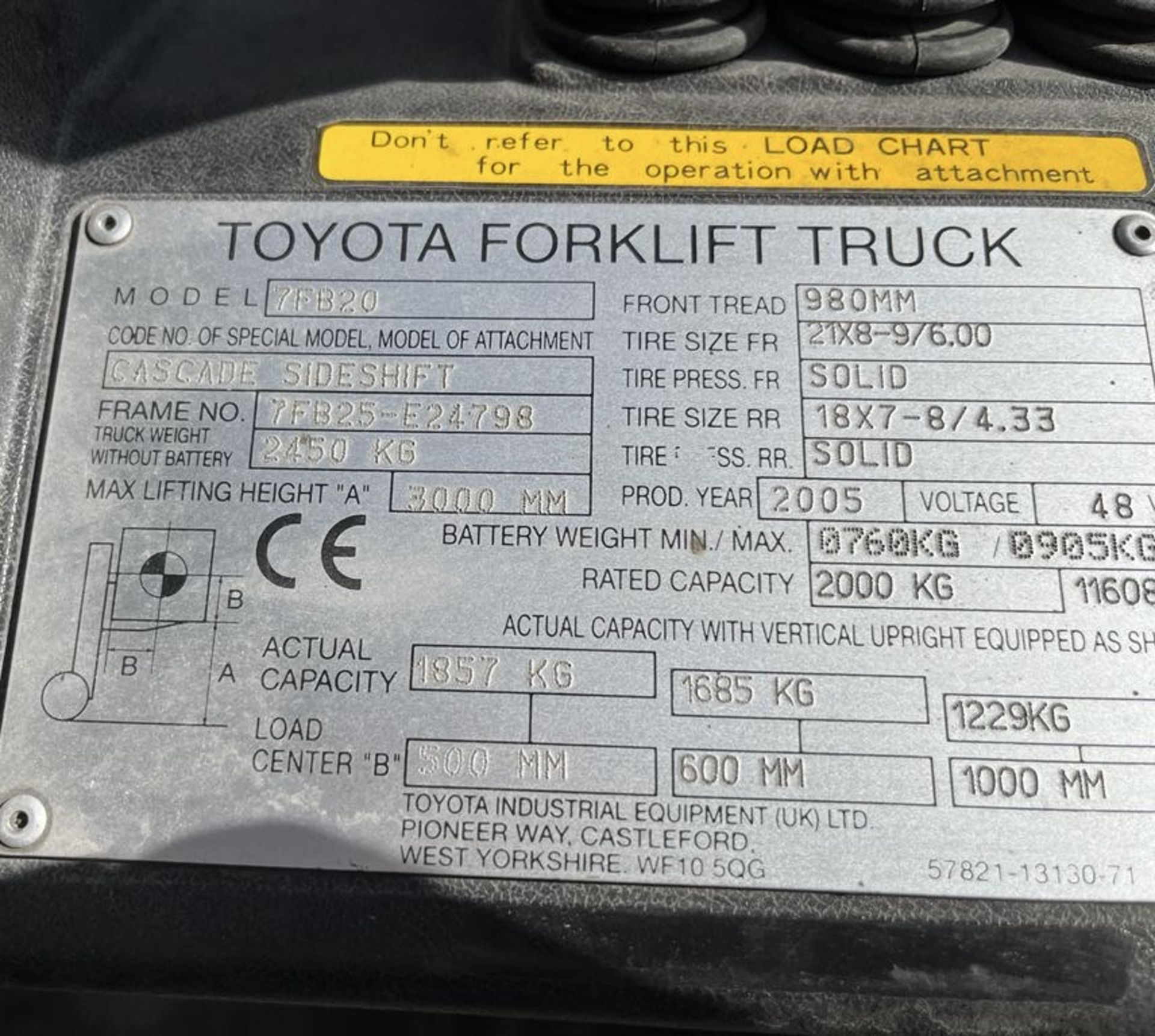 Toyota 7FB20 Electric Forklift Truck, 2391hours, 2 - Image 8 of 24
