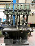 Pollard 6-head Drill, 415volts, with slotted table 1470mm x 380mm (please note this lot requires a