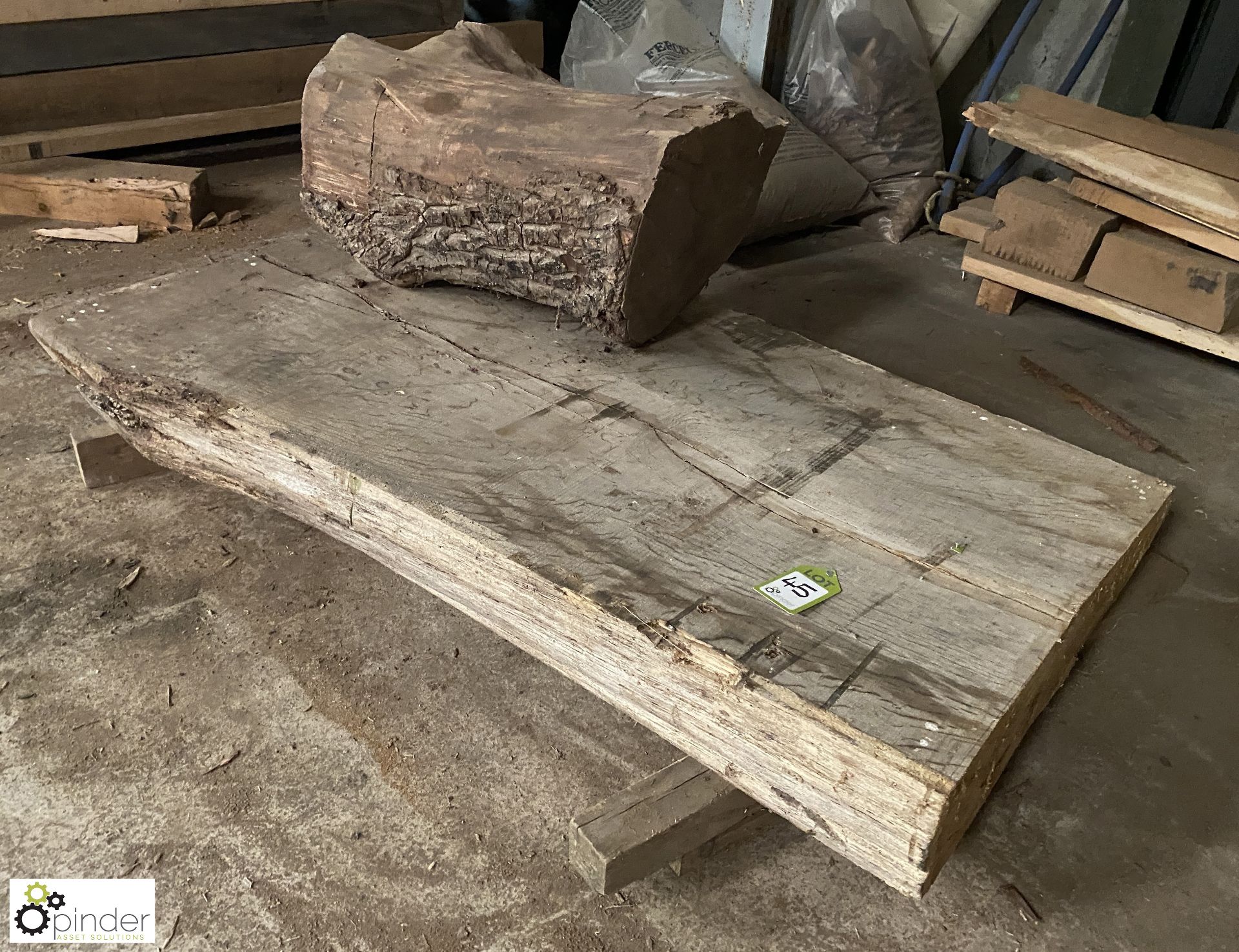 Air dried Oak Board, 1670mm x 1050mm x 220mm and air dried Oak Stump, 850mm x 450mm diameter