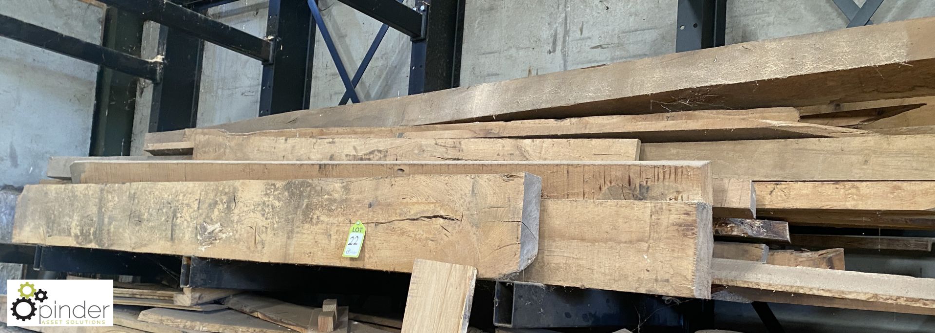Quantity various sized Oak and Softwood Beams, up to 4800mm, to shelf