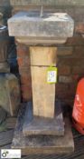 An art deco Yorkshire stone and statuary white marble Pedestal with Greek key decoration and