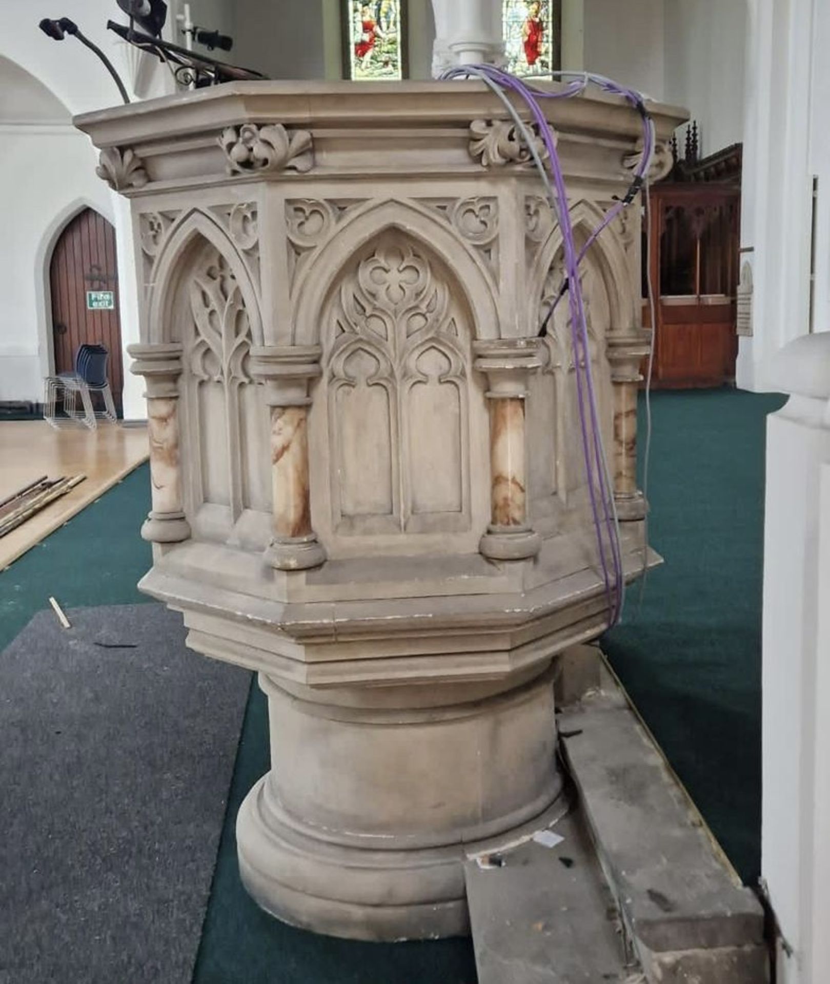 Hand carved gothic limestone Pulpit with alabaster - Image 11 of 11