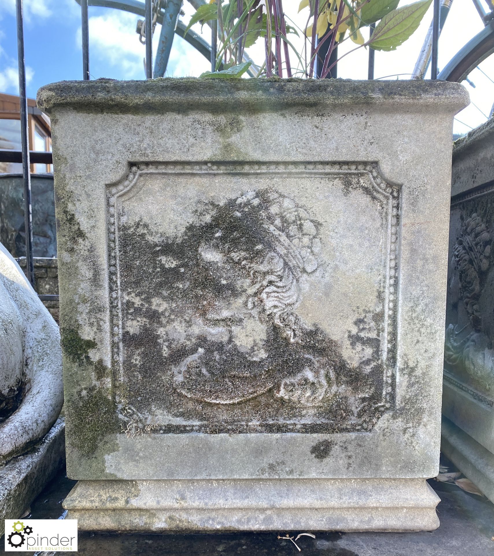 3 reconstituted stone Planters with Queen’s head d - Image 2 of 6