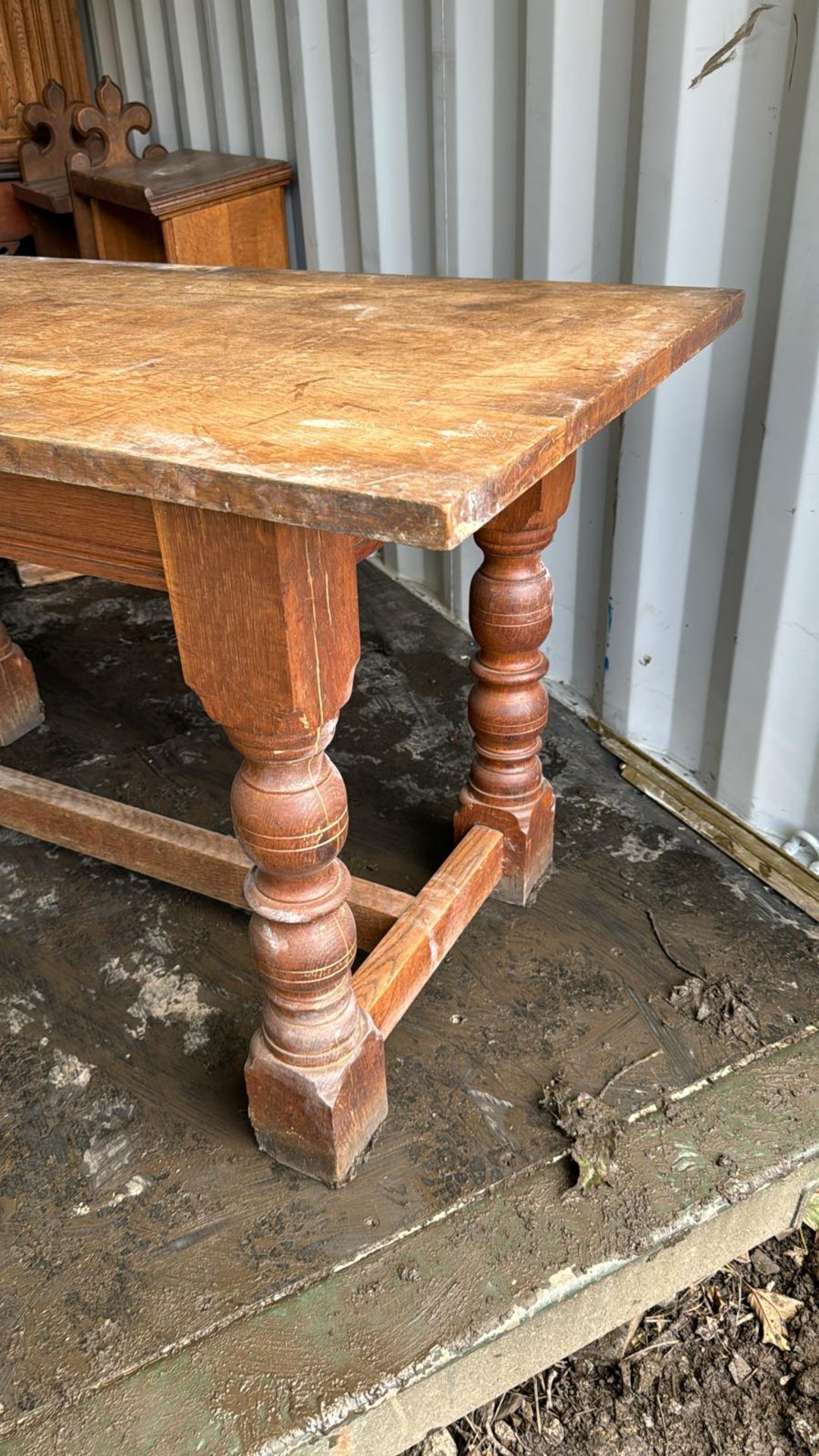 Pair Victorian oak Refectory Tables, with turned l - Image 2 of 7