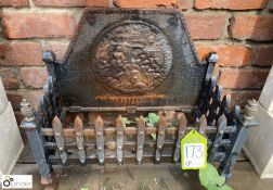 A cast iron Fire Basket with decorative back plate