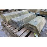 3 pieces of reclaimed Antique Yorkshire stone half octagon wall Coping, approx. 7in high x 15in wide