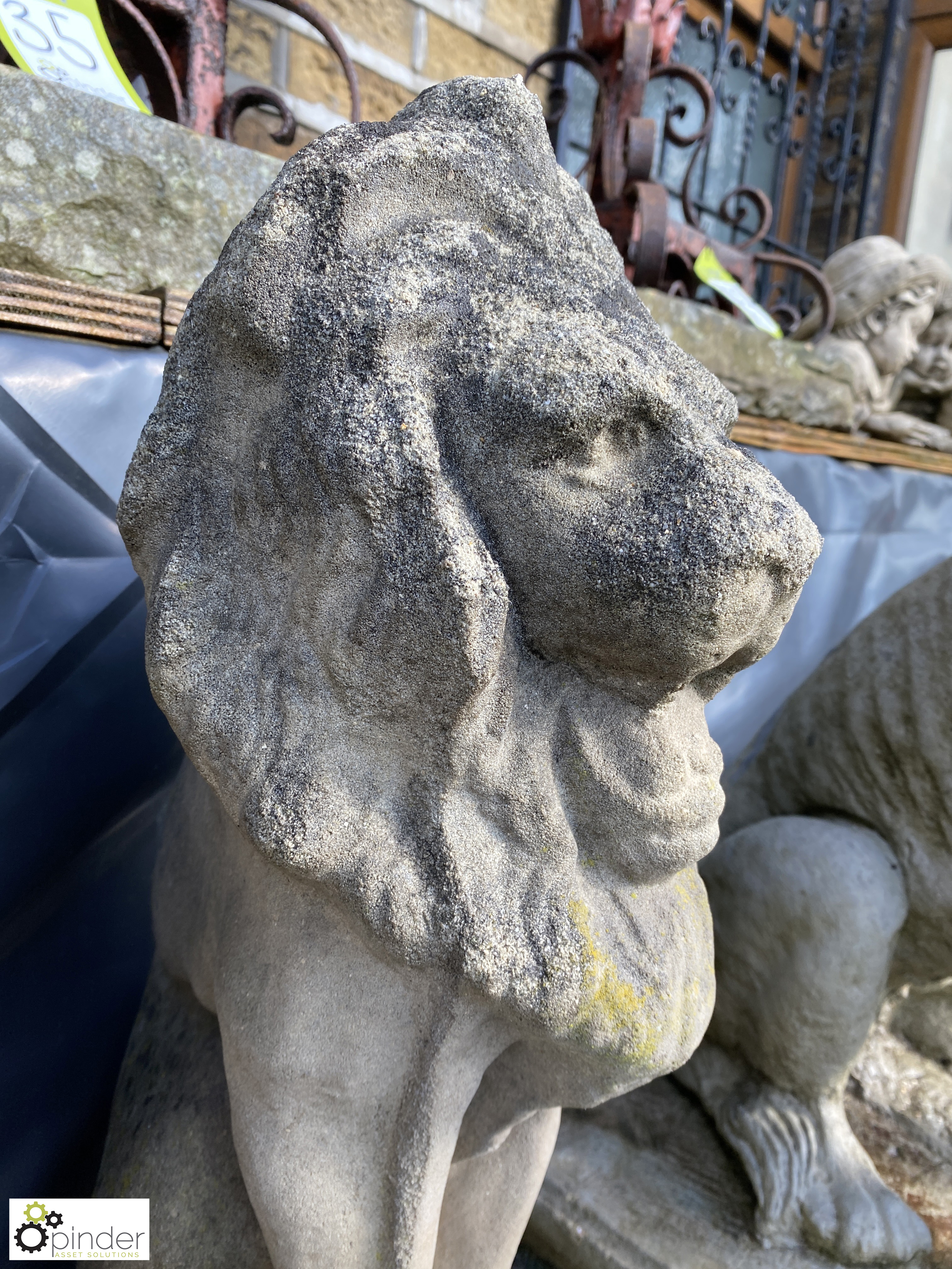 A pair of reconstituted stone seated lion Pier Cap - Image 4 of 8