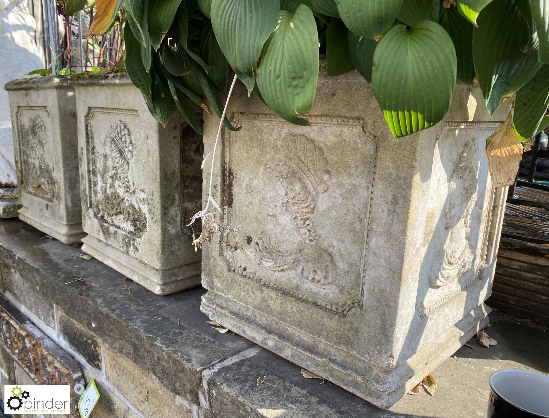 3 reconstituted stone Planters with Queen’s head d - Image 5 of 6