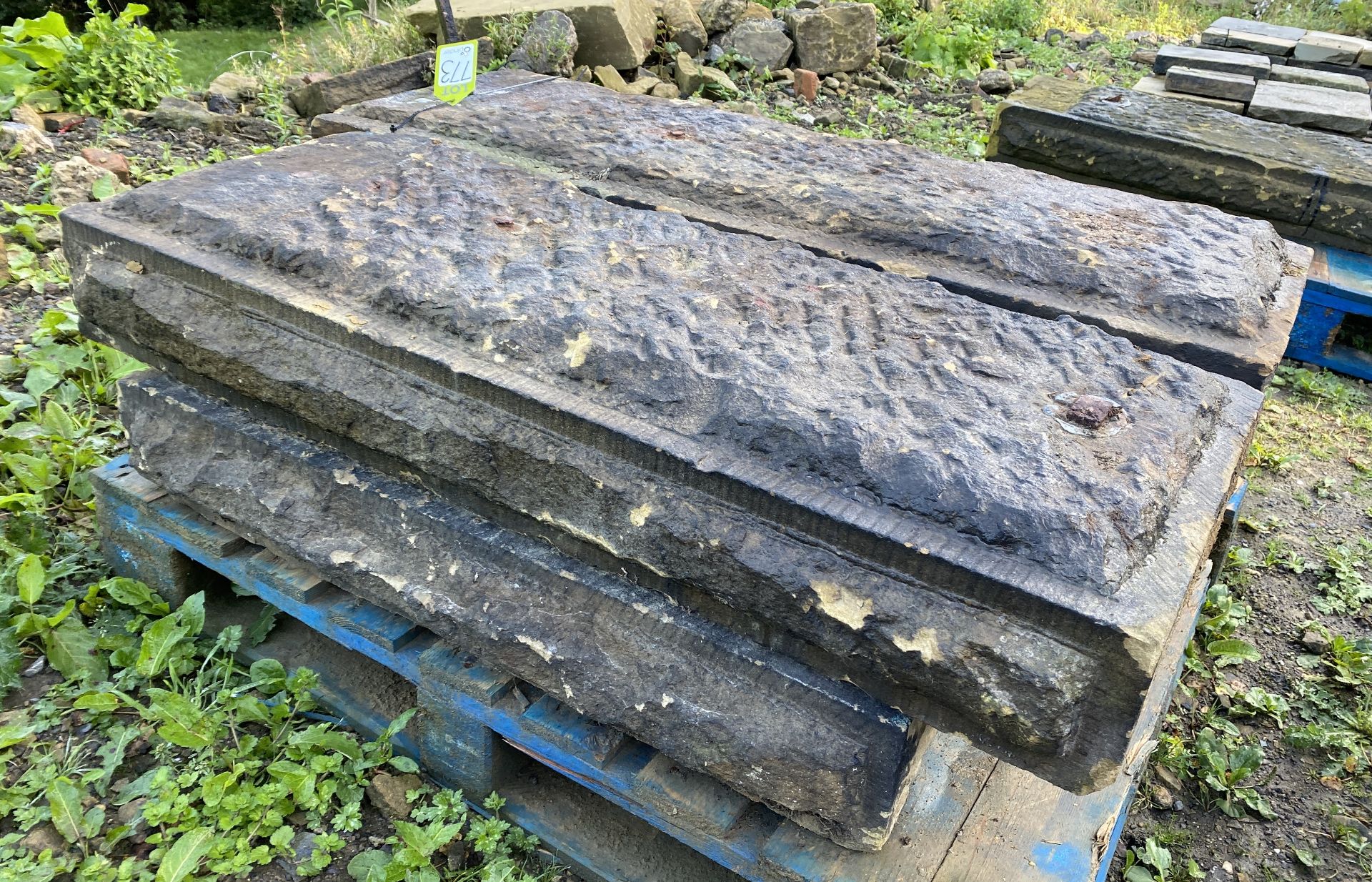 A large piece of Victorian Yorkshire stone Coping with droughted corners, approx. 6in high x 18in - Image 4 of 6