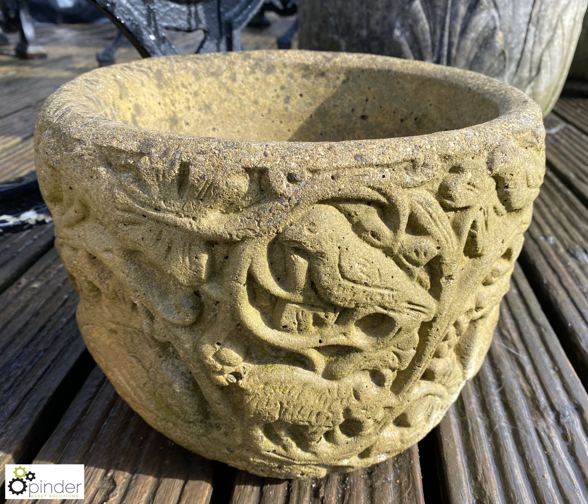 A pair of reconstituted stone Planters with mythic - Image 3 of 5