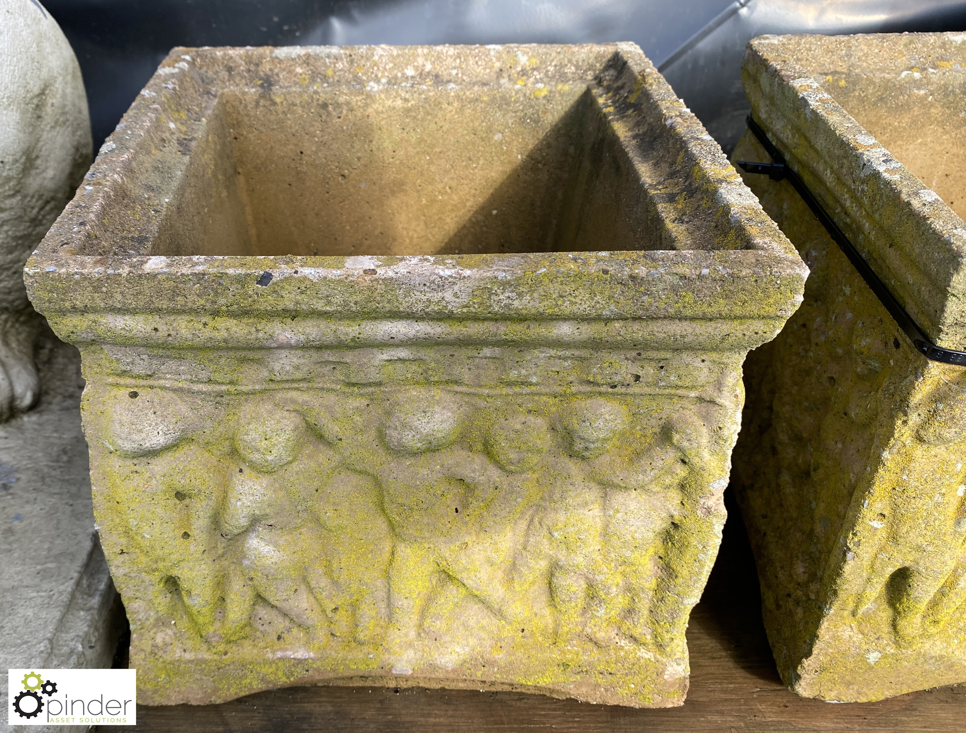 A pair of square reconstituted stone Planters with - Image 3 of 5