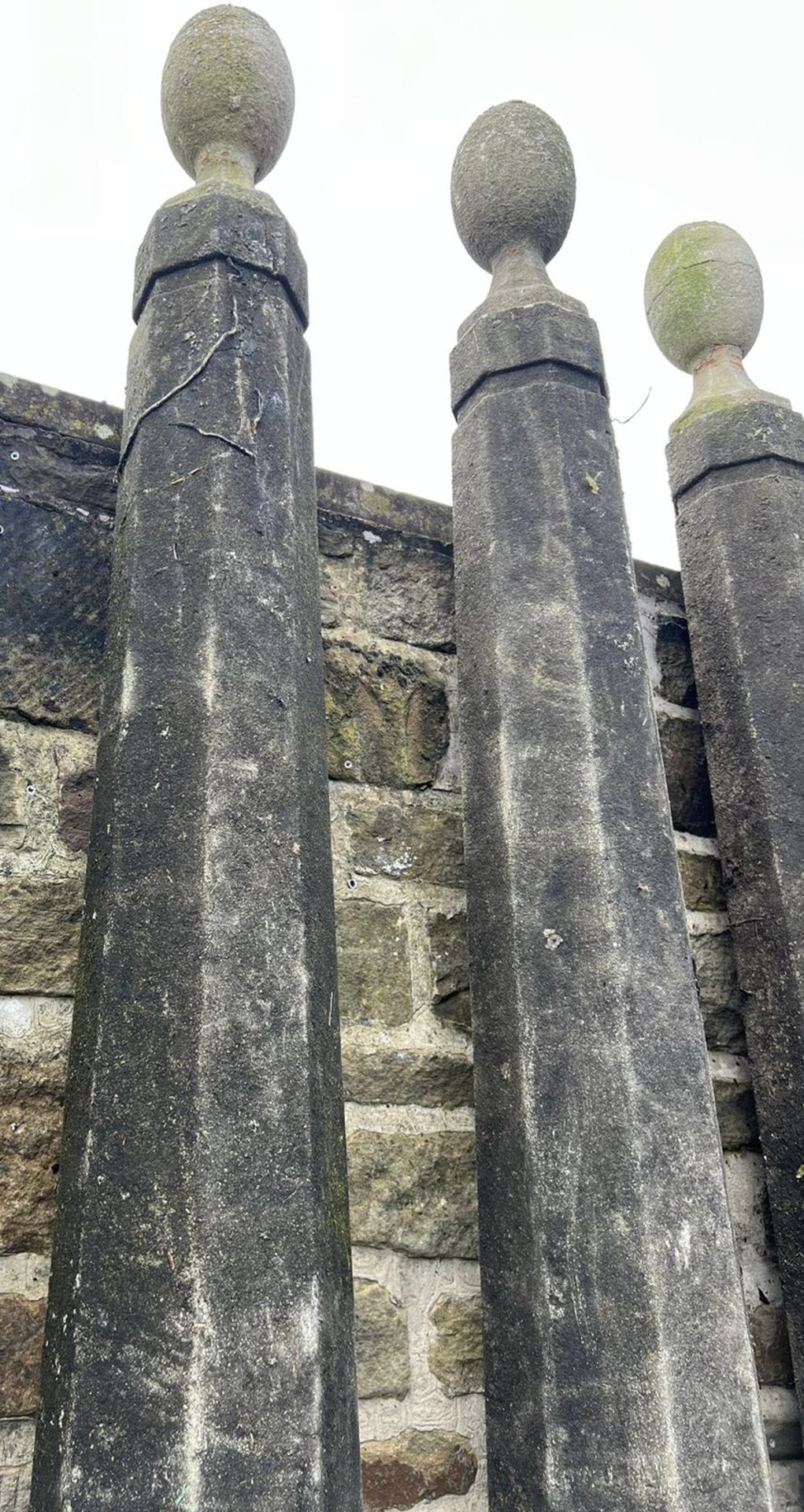 A pair reconstituted stone Obelisks, with ball fin - Image 2 of 9