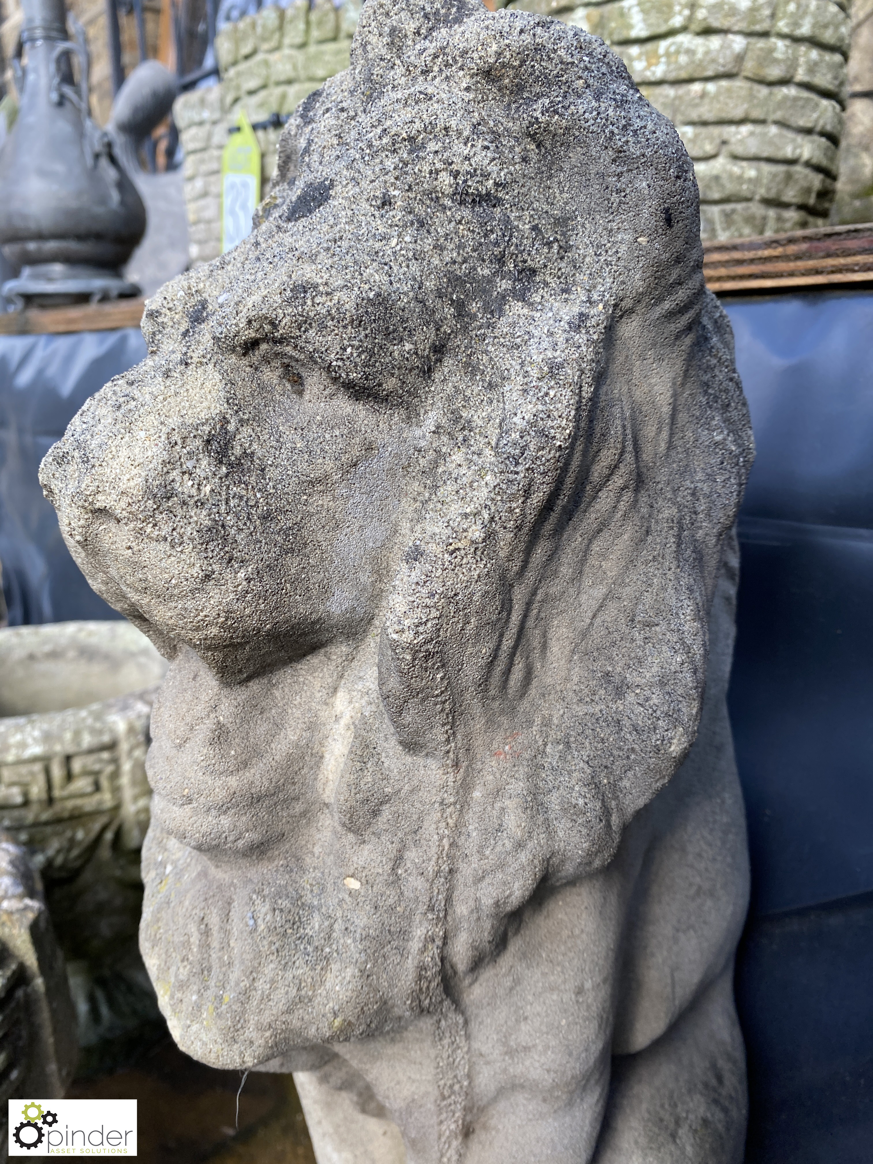 A pair of reconstituted stone seated lion Pier Cap - Image 6 of 8