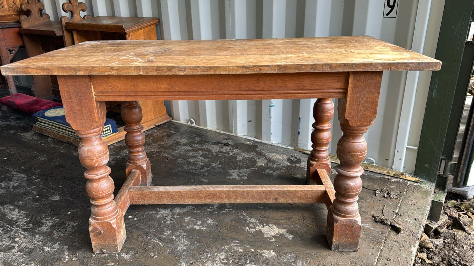 Pair Victorian oak Refectory Tables, with turned l - Image 4 of 7