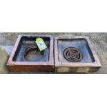 A pair of Victorian salt glazed terracotta Drain Gullies, 1 with original cast iron drain cover,