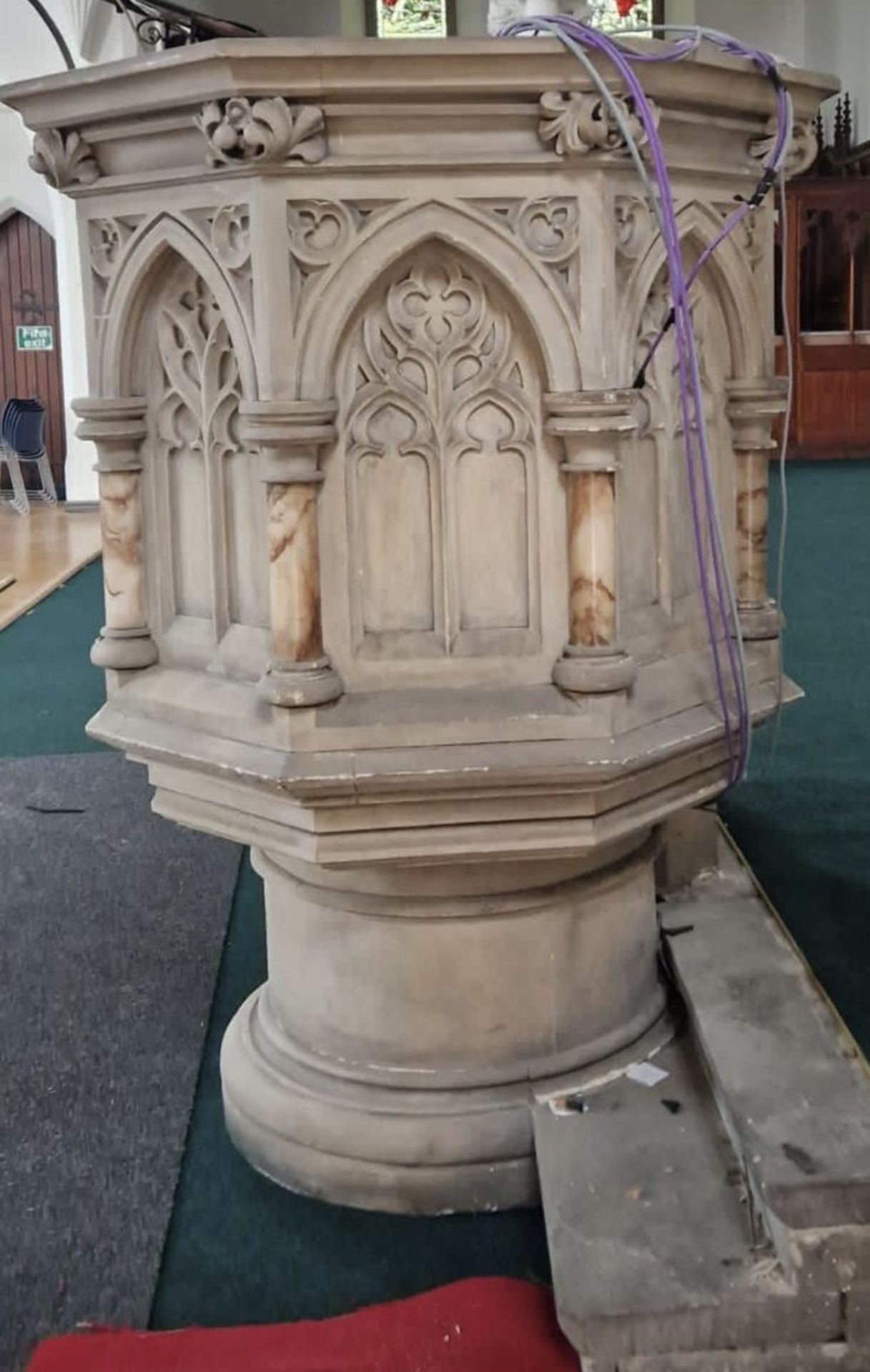Hand carved gothic limestone Pulpit with alabaster - Image 2 of 11