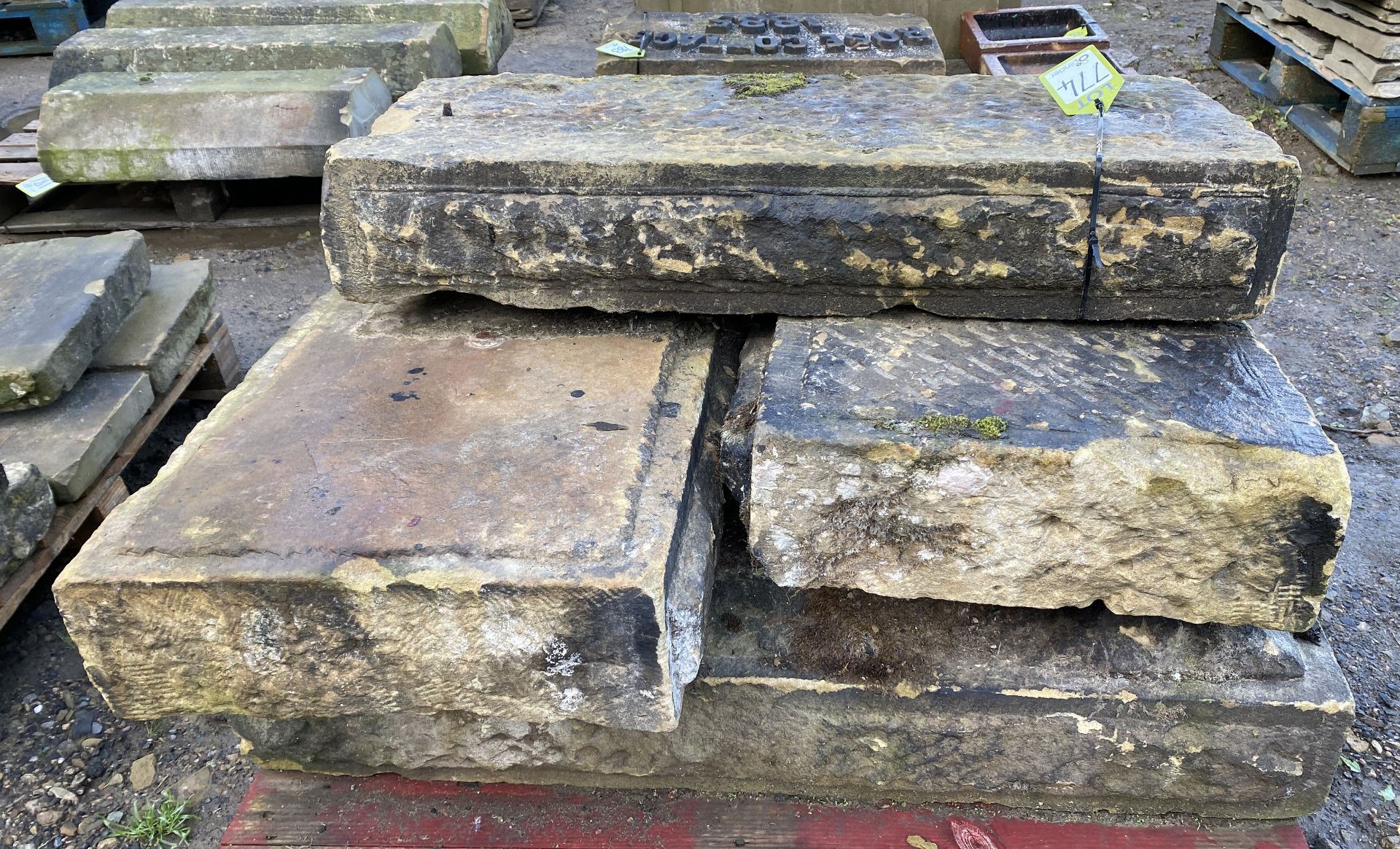 A large piece of Victorian Yorkshire stone Coping with droughted corners, approx. 6in high x 18in - Image 5 of 6