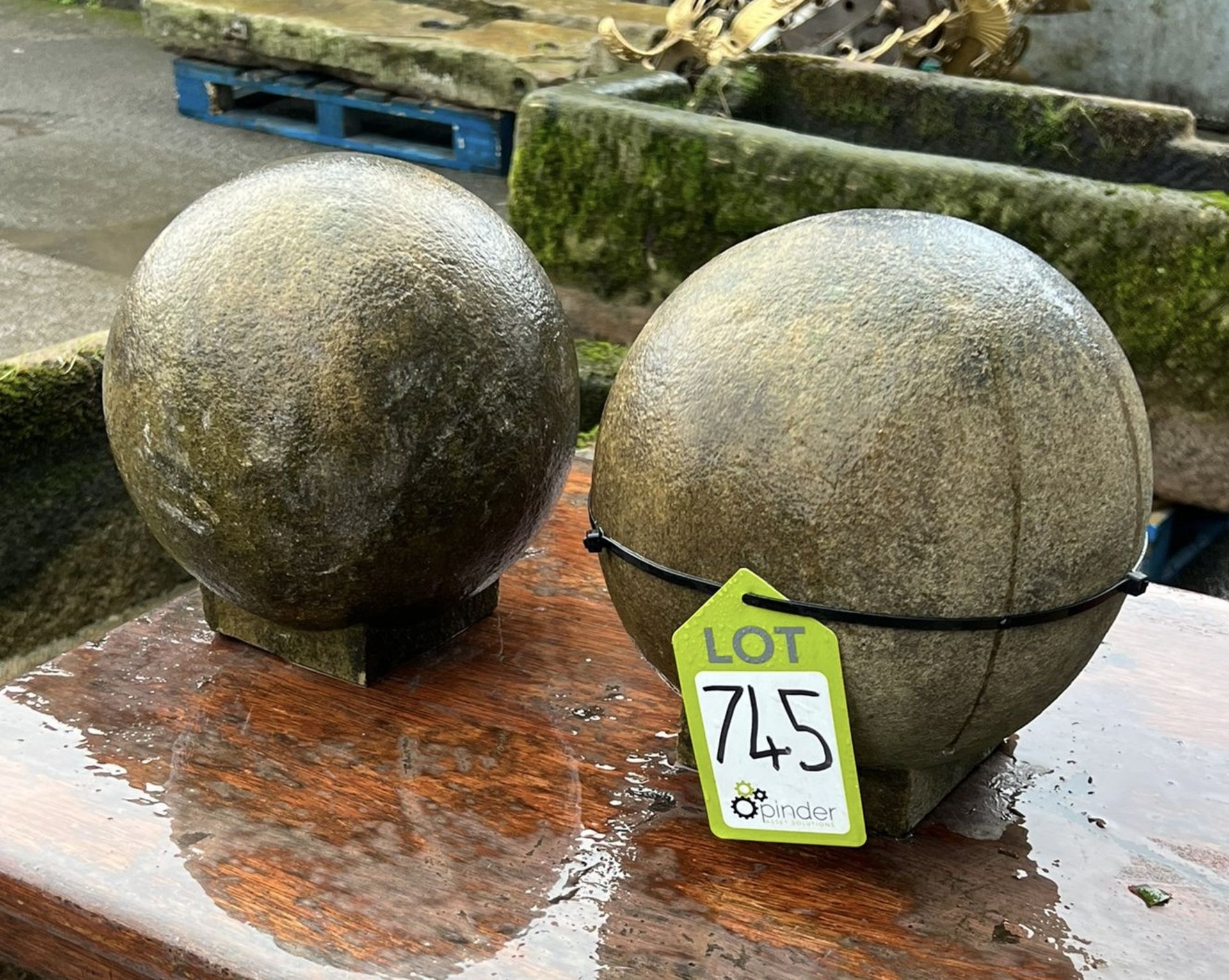 A pair Victorian Yorkshire stone Ball Finials, approx. 9in high x 9in dia (Lot Location: - Image 6 of 7