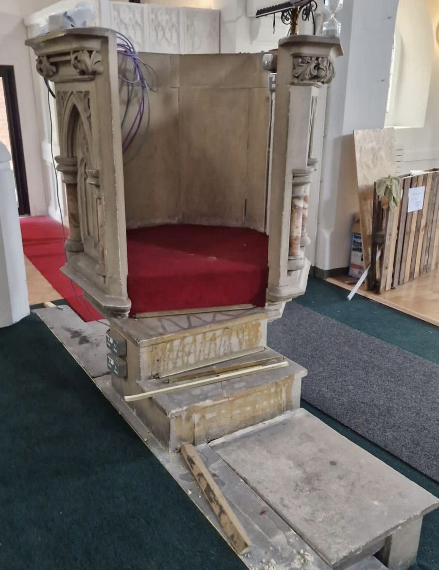 Hand carved gothic limestone Pulpit with alabaster - Image 8 of 11