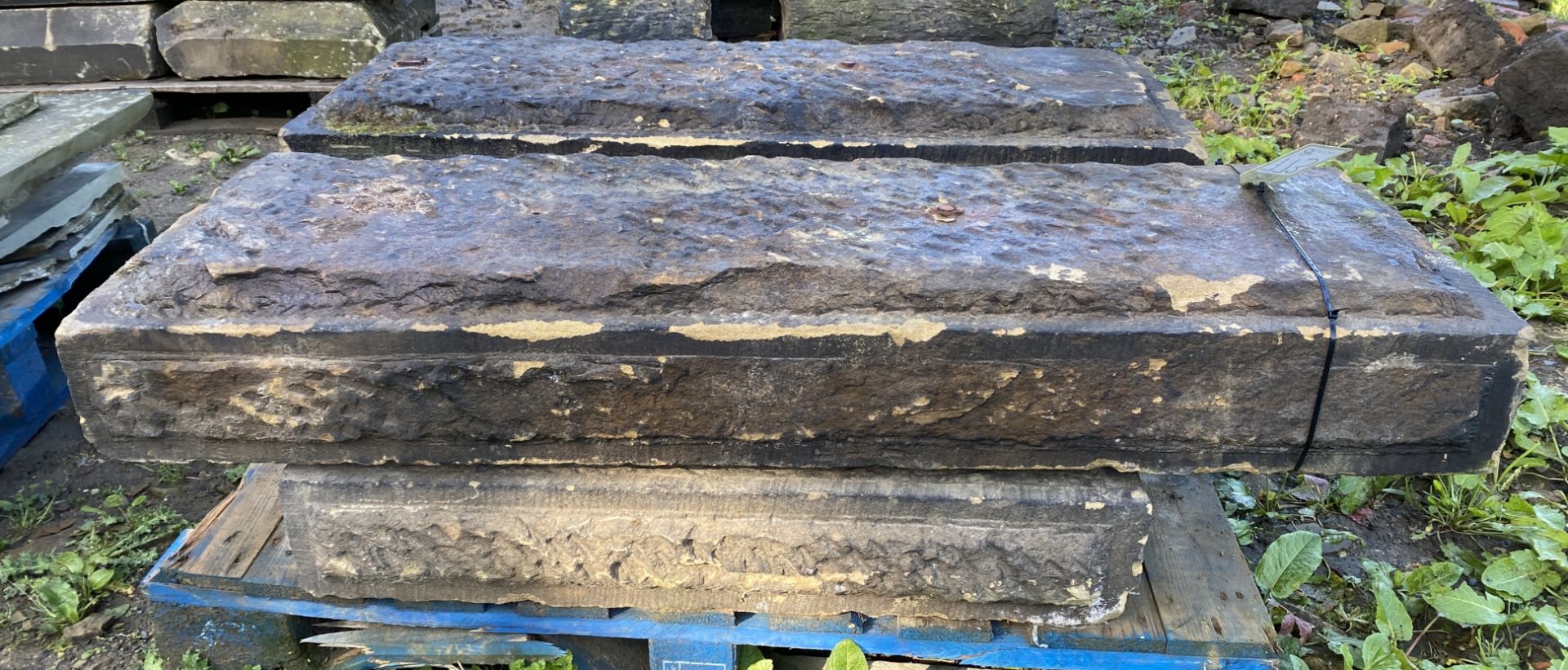 A large piece of Victorian Yorkshire stone Coping with droughted corners, approx. 6in high x 18in - Image 3 of 6