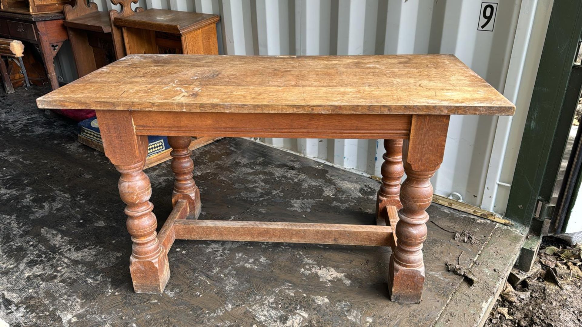 Pair Victorian oak Refectory Tables, with turned l