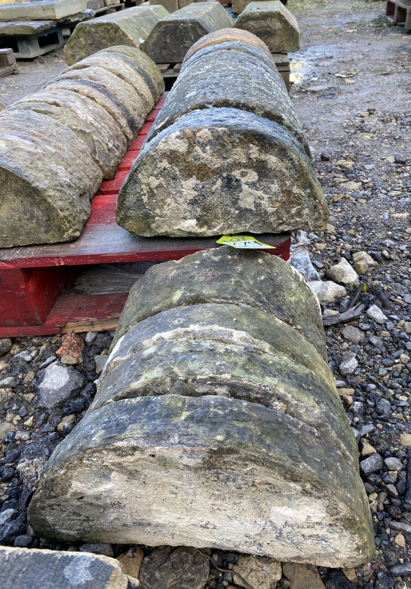 A run of 1.5 linear metres reclaimed Yorkshire stone bullnose half round wall Coping, approx. 7in - Image 6 of 7