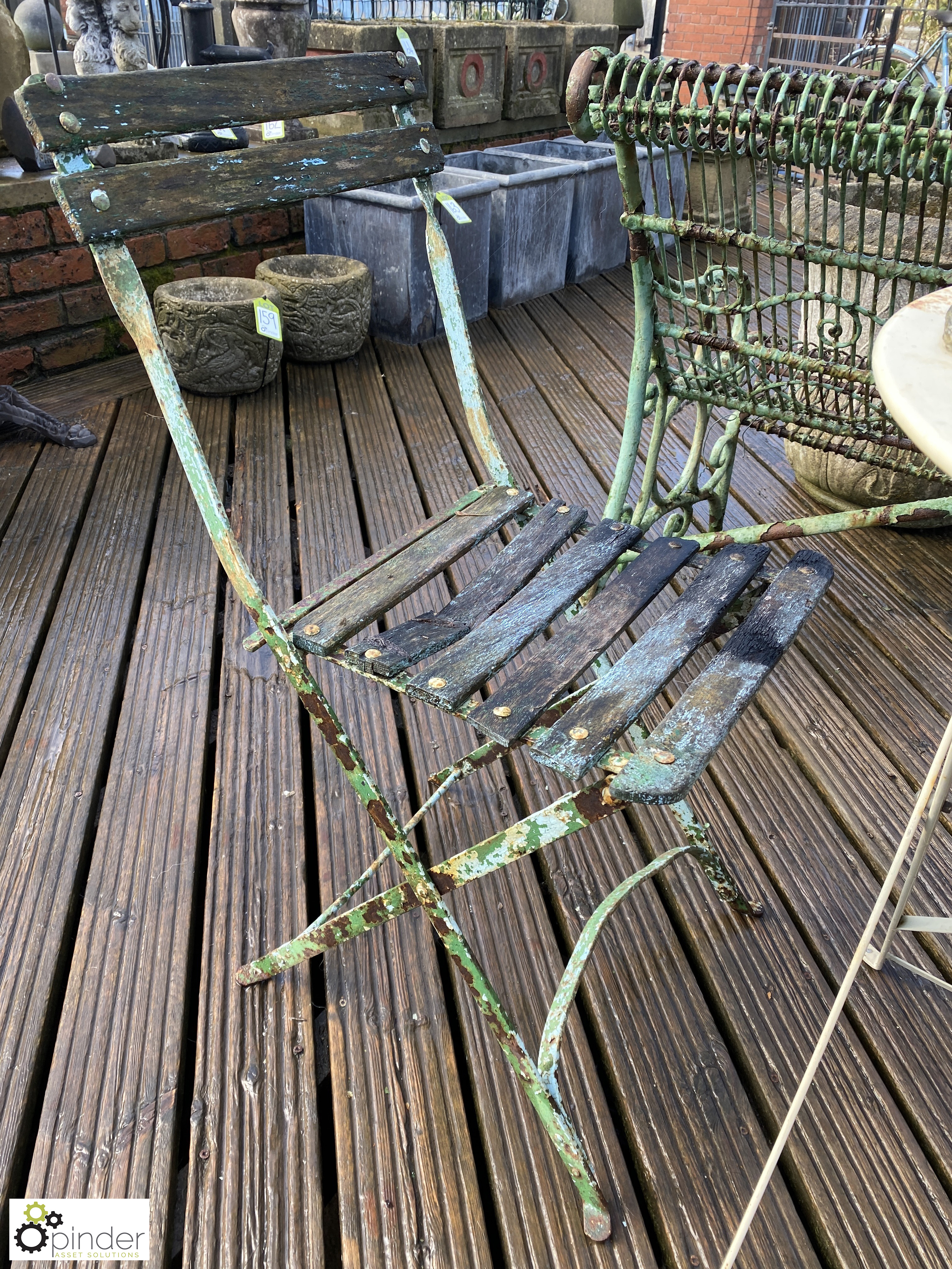 2 wrought iron vintage folding French Café Chairs - Image 3 of 5