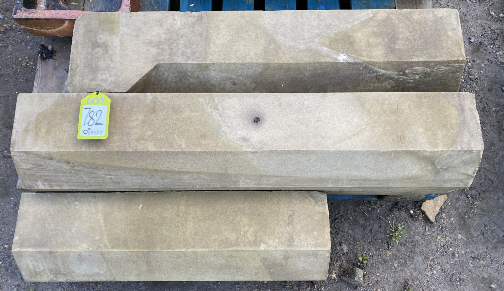 3 lengths of reclaimed Yorkshire stone wall Coping with chamfered edge, approx. 8in high x 8in