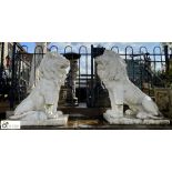 A pair of reconstituted marble Seated Lions, circa