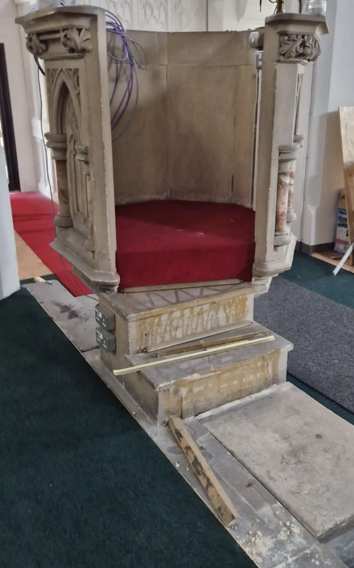 Hand carved gothic limestone Pulpit with alabaster - Image 4 of 11