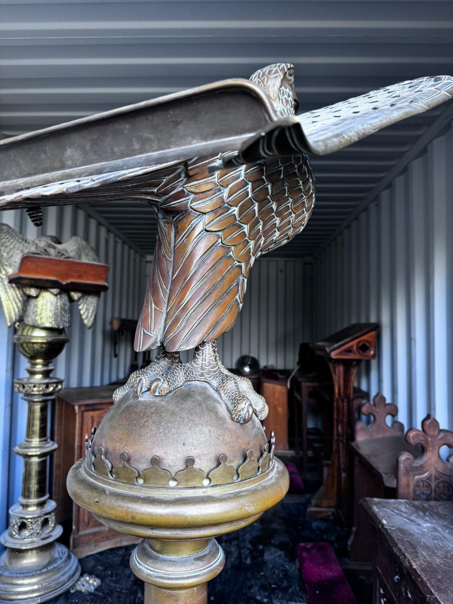 A gothic bronze Eagle Lectern with inscription "To - Image 9 of 14