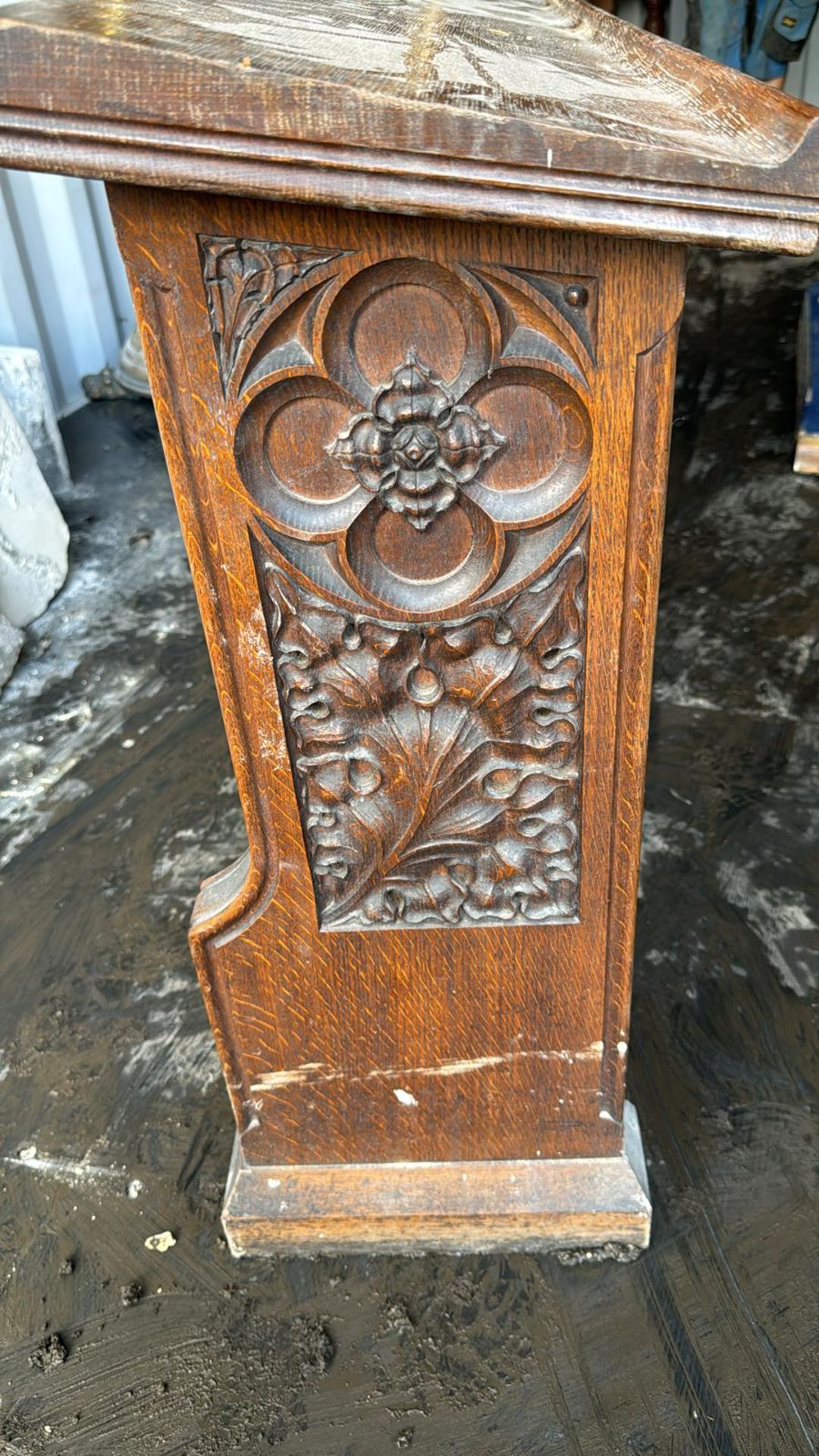 A carved gothic oak Pew Front, 32in high x 12in wi - Image 4 of 5