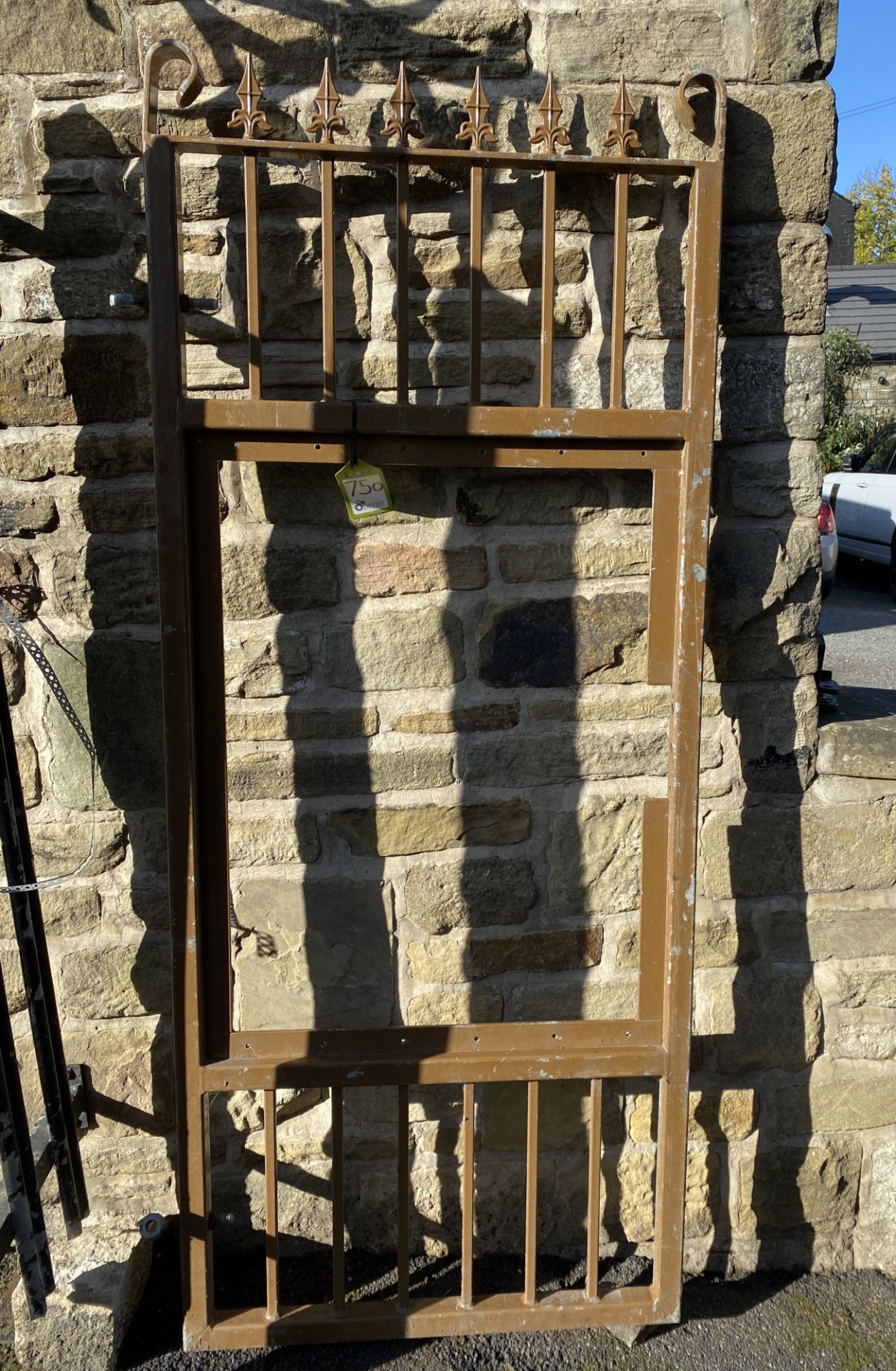 A modern wrought iron Gate with Fleur de Lis finia
