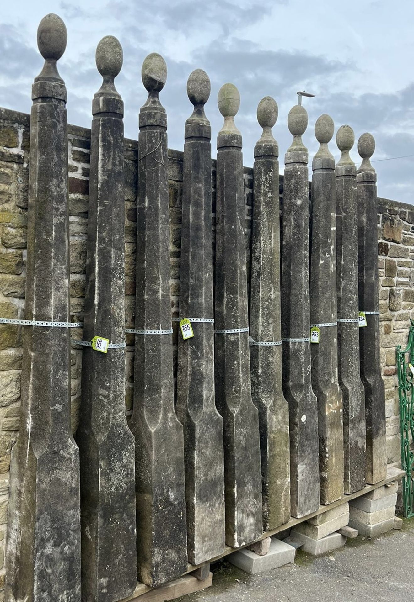 A pair reconstituted stone Obelisks, with ball fin - Image 8 of 9